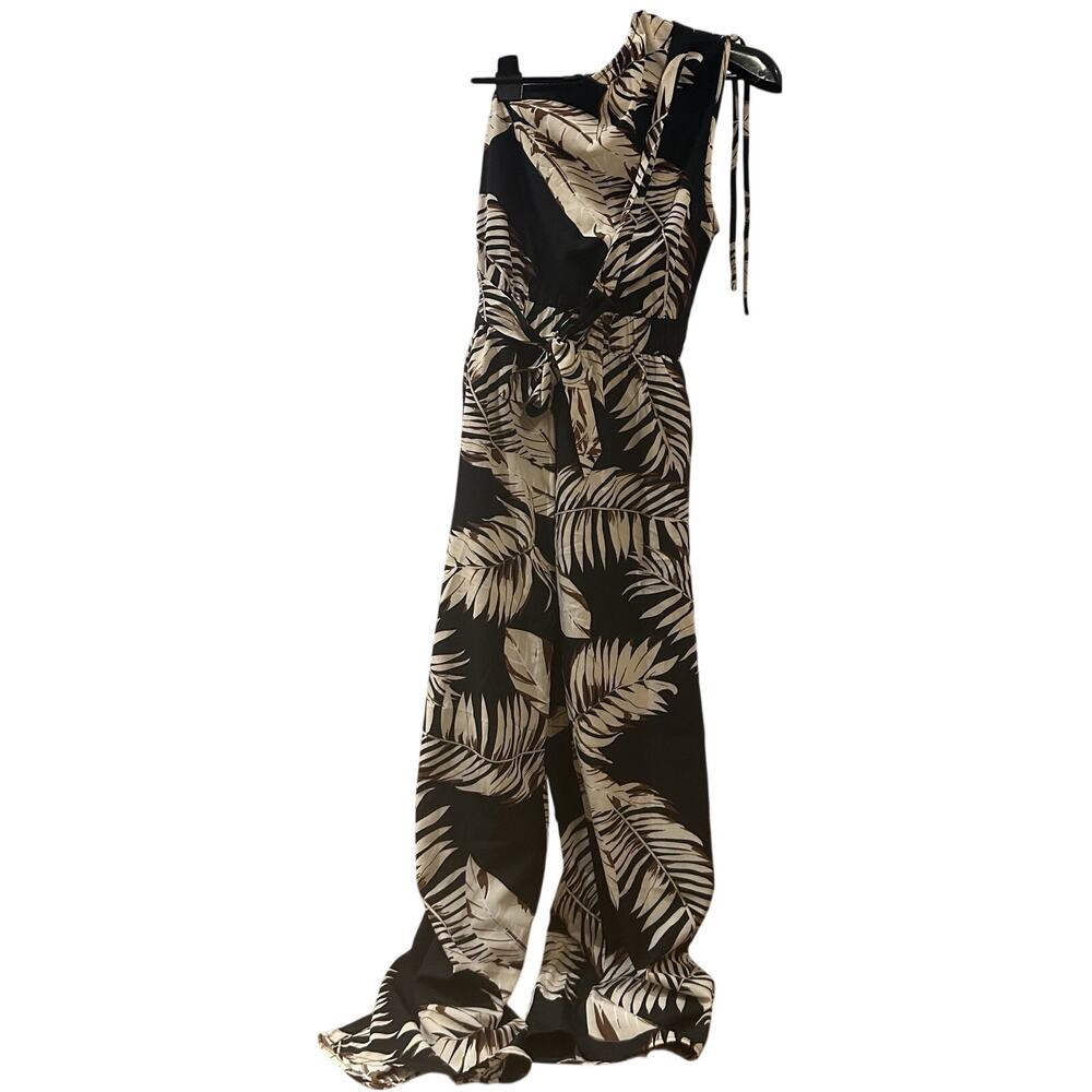 Shein Tropical Print Belted Wide Leg Jumpsuit size M